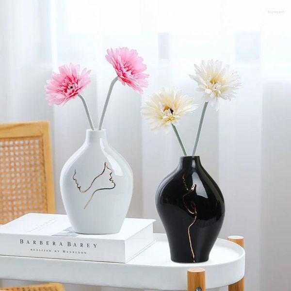 Vasi Vaso moderno in ceramica Semplicità Astratta composizione floreale dipinta in oro Ornamenti artistici per soggiorno Desktop Home Decor