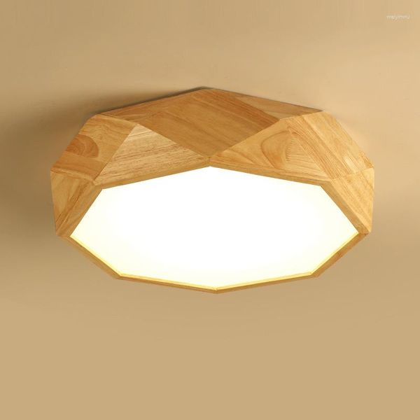 Plafoniere Lampada semplice accanto per soggiorno Illuminazione in legno massello Geometria Lampade in legno Lampada da studio ottagonale creativa per camera da letto