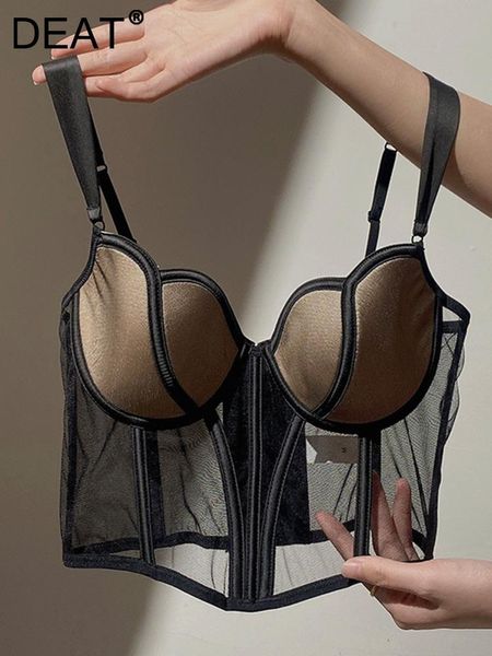 Anzüge Deat Mode Sexy Mesh Patchwork Leibchen Anzug frauen Komfort Sling Weste Transluzenten Bh Sets Weibliche 2023 Frühjahr Neue 11xx1917