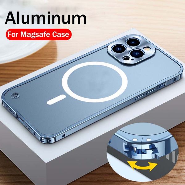 Cover in metallo di lusso in lega di alluminio per iPhone 14 Pro Max 11 12 13 12 mini Supporto per custodie di ricarica wireless magnetiche Magsafe