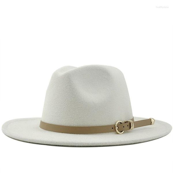 Berretti Uomo Donna Tesa piatta Stile Panama Feltro di lana Jazz Cappello Fedora Berretto Gentiluomo Europa Formale Bianco Floppy Trilby Party