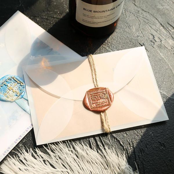 Embalagem de presente 10 pçs/lote Envelopes de papel de ácido sulfúrico semitransparente para cartão postal diy convite de casamento adesivo de cera de vedação