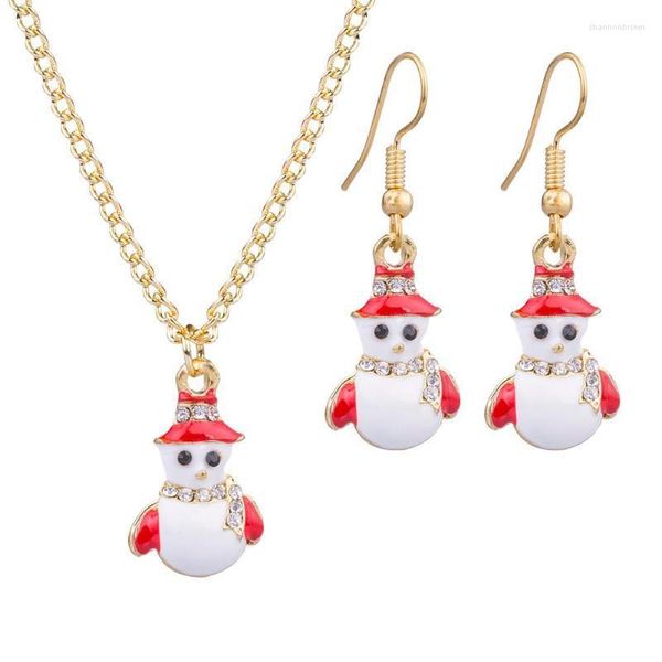 Colar Conjunto de Brincos MISANANRYNE Forma de Boneco de Neve Para Mulher Decoração Esmalte Traje Senhora Presentes de Natal