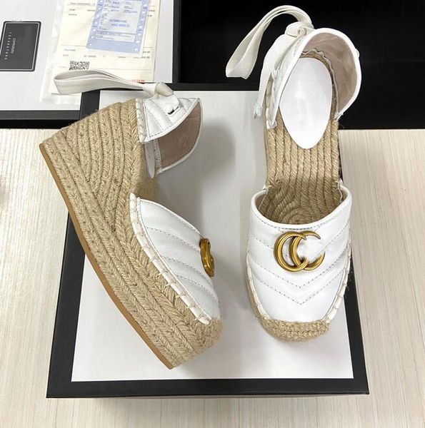 Kadınlar Espadrille Şeridi Sandals Tie Kadın Espadrille Sandal Deri Matelasse Platform Tasarımcı Klasikler Slaytlar Kalın Slayt Slide Yaz Kama Ayakkabı