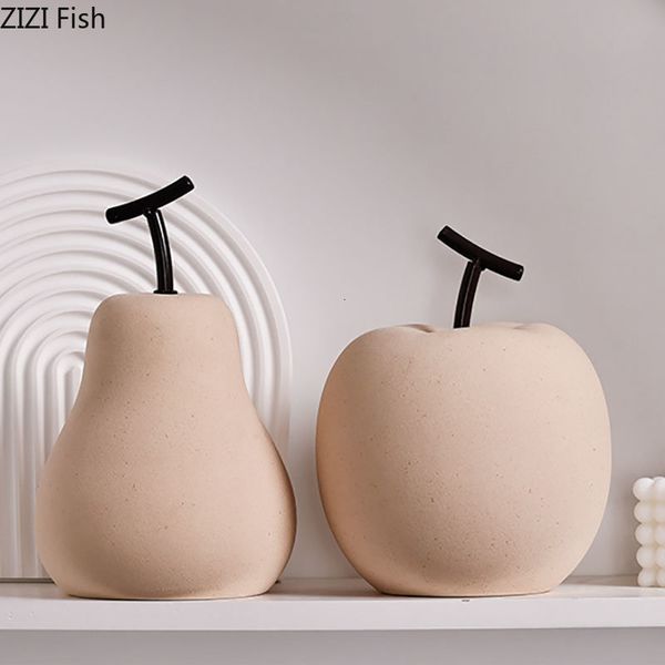 Oggetti decorativi Semplicità Statua di pera in ceramica Decorazione da scrivania Design moderno Ornamenti di frutta Arredamento per la stanza Scultura di frutta a led 230725