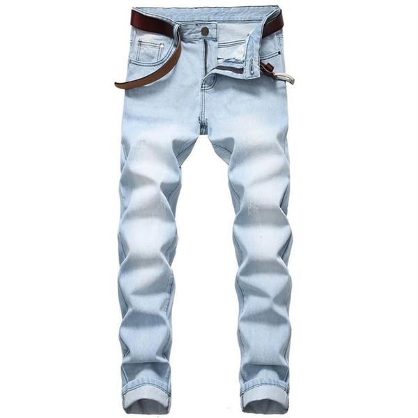 Jeans da uomo Plus Size 38 42 40 2021 Fashion Moto Biker Mid Straight Men 90% cotone Casual Slim Tasche Abbigliamento alla moda224P