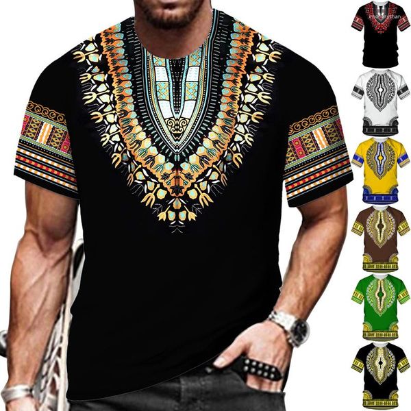 Erkek Tişörtleri Dashiki Baskı T-Shirt Erkekler/Kadınlar Etnik Vintage Folk-Düzenli Giysiler 2023 Yaz Günlük Çiftler Kısa Kollu Grafik Tees Tops