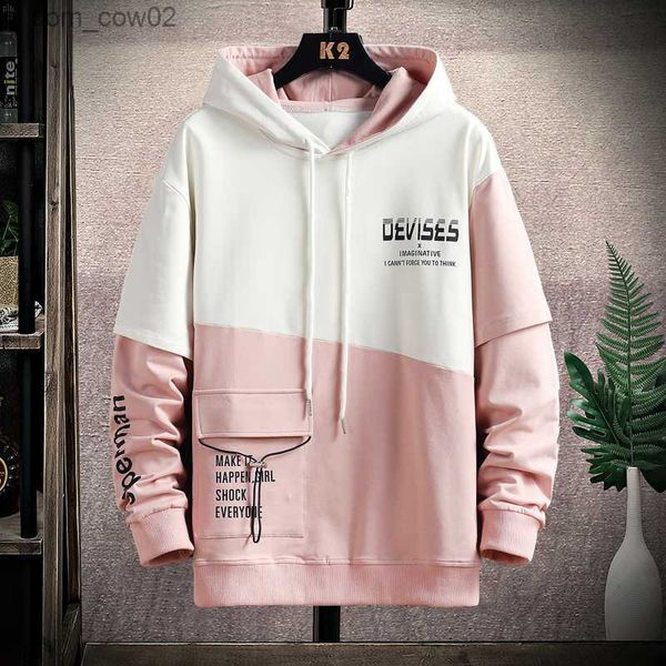 Felpe con cappuccio da uomo Felpe New Casual Fashion Felpa con cappuccio da uomo Patch Work Pigiama Alphabet Design Felpa con cappuccio da uomo in cotone High Street Trend Felpa con cappuccio unisex Z230726