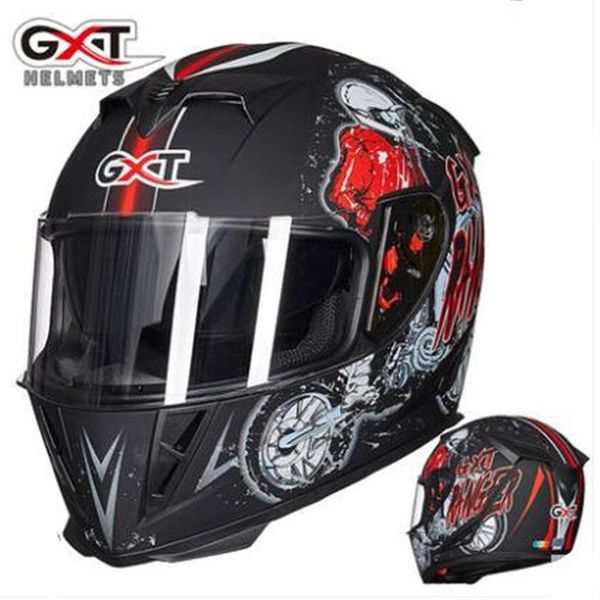 GXT Motorradhelm Männer und Frauen Full-Cover Motorrad Vollhelm Winter warm Antibeschlag Persönlichkeit cool Doppellinse vier Jahreszeiten249j