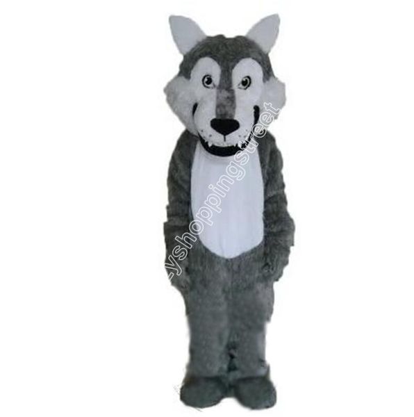 Traje de mascote de lobo cinzento super personalizado de alta qualidade, ternos peludos para festa, fantasia de pelúcia de anime, fantasia de jogo