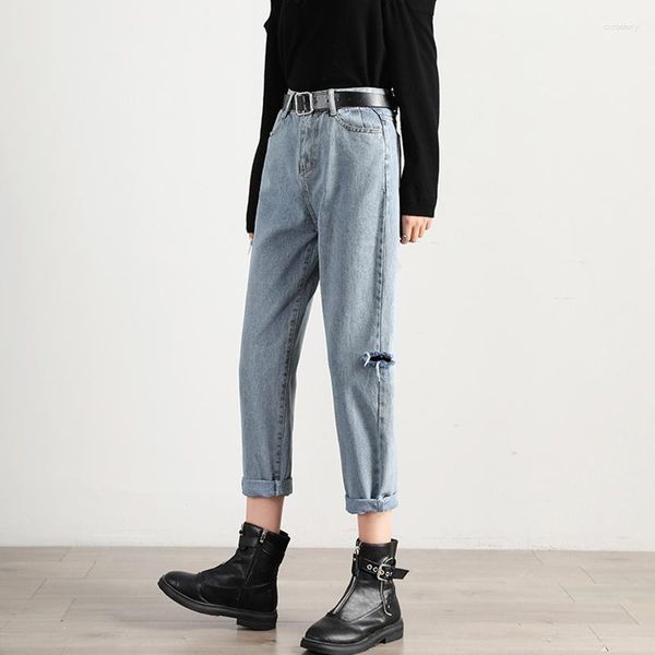 Damen Jeans Trendy Nizza Frühling Frauen Plus Größen Hosen Hohe Taille Knöchellange Hosen Weibliche Gewaschene Zerrissene Dünne Denim