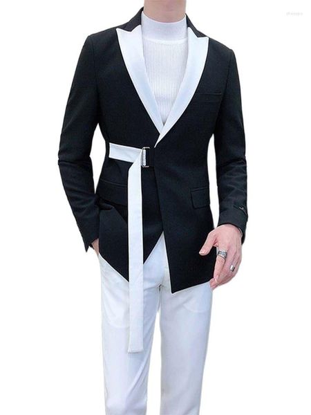 Herrenanzüge 2023 Modedesign Maßgeschneiderte 2-teilige Jacke Hosen Herrenanzug Slim Fit Schwarzer Blazer Weiße Hose Business Formelle Hochzeit