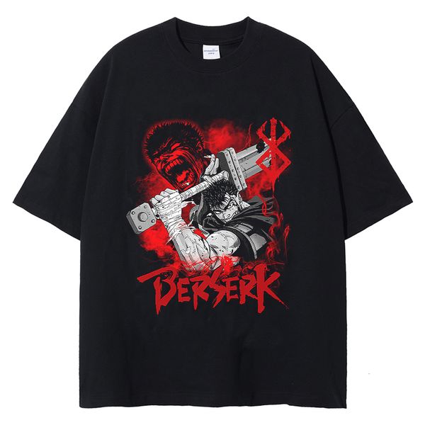 Erkek Tişörtler Berserk T-Shirt Y2K Erkekler Yıkanmış Tişört Japon Anime Guts Grafik Tshirt Hip Hop Sokak Giyim Yaz Harajuku Gömlek Sıradan Pamuk Kısa Kollu Tee 6627