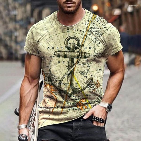 Erkekler Tişörtleri Moda Tekne Çapa Baskı Erkekler İçin Yaz Outu Kısa Kollu Üstler Sıradan Tees Gevşek Tişörtler Giyim 6xl