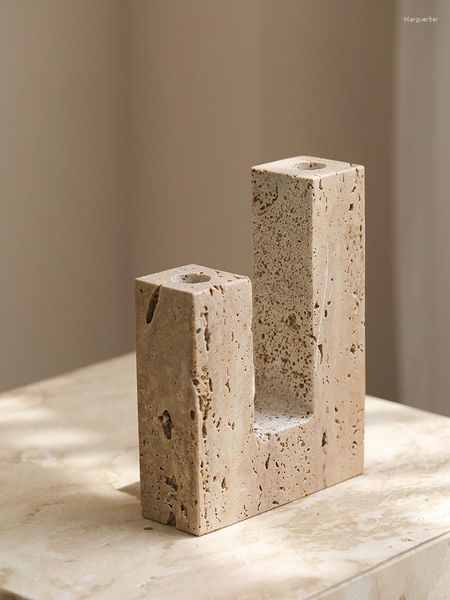 Castiçais Travertino Castiçal Wabi Sabi Stone Holder Decoração para Casa Centro de Mesa Decoração de Casamento