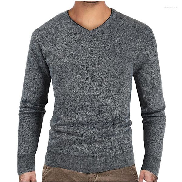 Maglioni da uomo autunno inverno casual scollo a V e maglione pullover in pelliccia tinta unita abbigliamento uomo 2023 moda