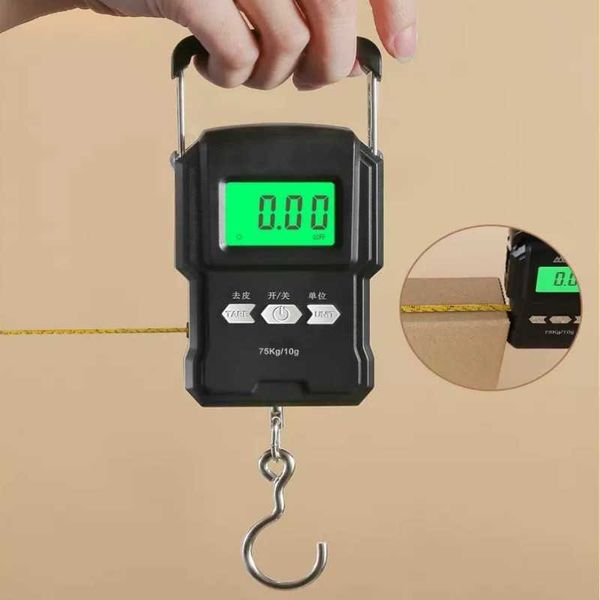 Balanças Domésticas 75Kg/10g Balanças Eletrônicas para Bagagem de Pesca Balança de Pesagem Visor Digital LCD Pendurada Balança de Gancho com Fita Métrica x0726