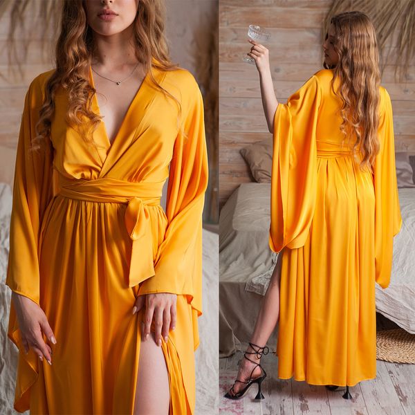 Festa Feminina Wraps Amarelo Mangas Grandes Chiffon Foto Roupões Kimono Grávida Mangas Compridas Roupão de Banho Transparente Camisola de Baile Dama de Honra Xale