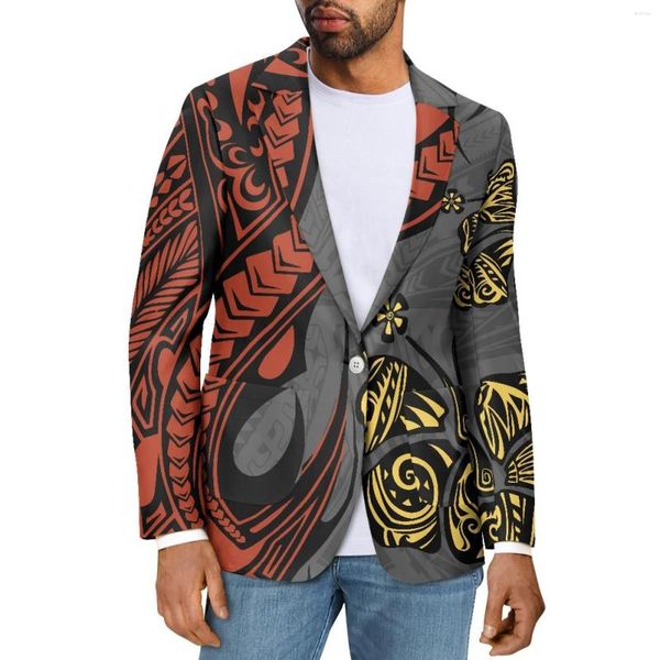 Ternos masculinos polinésios tribais havaianos totem tatuagem estampas havaianas alta qualidade blazer masculino moda fino casual decote em v manga comprida terno casaco