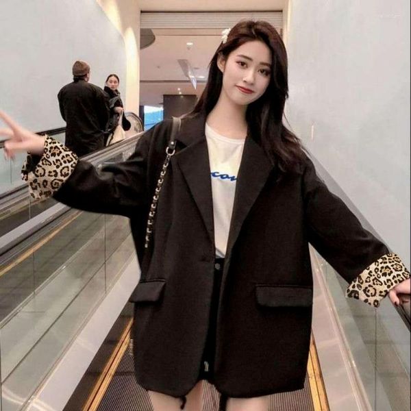 Ternos femininos oversize blazer feminino 2023 coreano solto jaqueta casual high street patchwork design terno manga longa feminino