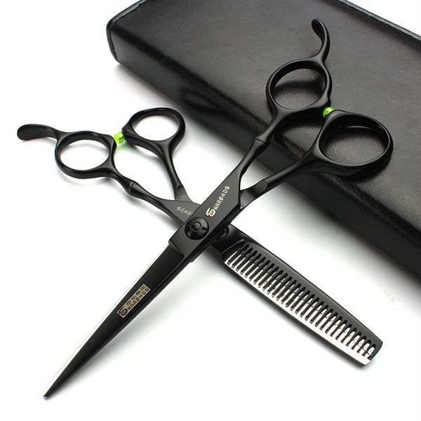 Schwarze 6-Zoll-Profi-Schneideschere und Effilierschere für den Friseursalon, Friseurwerkzeug-Set296W