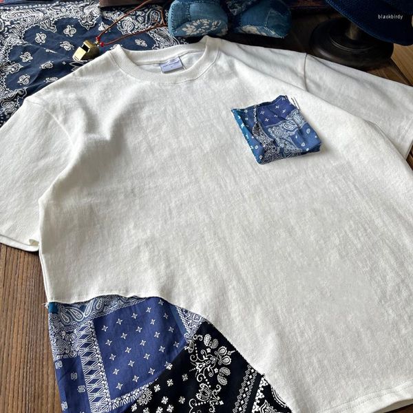 Erkekler Tişörtleri Yüksek Sokak Cepleri Patchwork T-Shirt Sıradan Paisley Grafik Y2K Sokak Giyim Üst Çok Yönlü Tees Giyim