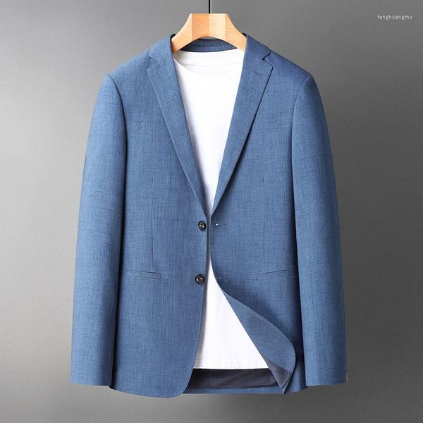 Herrenanzüge Klassische Herren-Anzugjacken in Grau und Blau mit gekerbtem Kragen, einreihige Taschen, schmal sitzende Blazer, elegante Herren-Bürokleidung