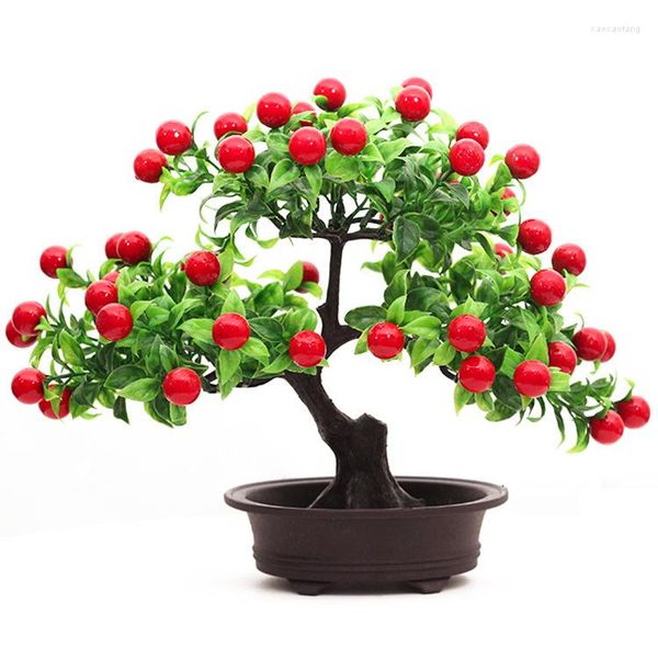 Flores decorativas 1Pc Plantas Artificiais Para Decoração De Casa Realista Cherry Fruit Tree Em Vaso Bonsai Desktop Enfeites De Mesa