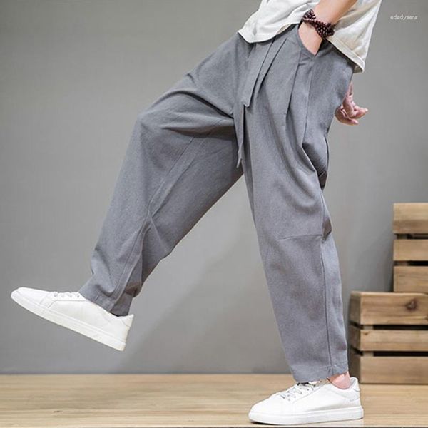 Pantaloni da uomo 2023 Primavera Cotone Lino Vita elastica Pantaloni Harem casual Pantaloni sportivi larghi Pantaloni tradizionali cinesi da uomo