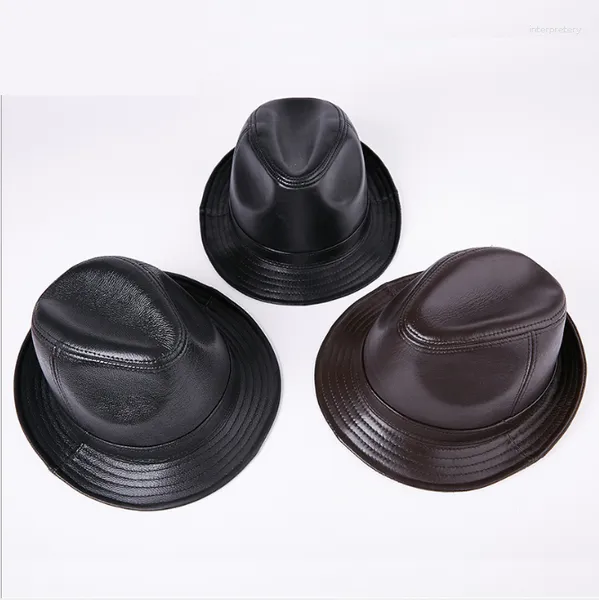 Berets Qualität Echtes Leder Hut Für Männer Mode Schaffell Fedoras Herbst Winter Trend Elegante Jazz Cap Sombreros
