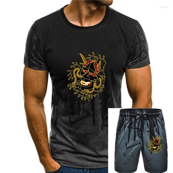 Erkeklerin izleri Hannya T-Shirt Erkekler Baskı Tişört Pamuk Tshirt Moda Siyah Giyim