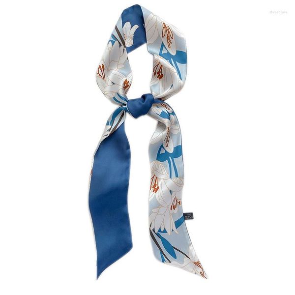 Schals Stil 2023 Französisch Romantisches Blumenmuster Schmales Streifenband Armtasche Seidenschal Haarband Kleines Halstuch