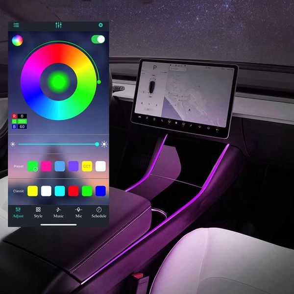 Tesla Model 3 Model Y Neonlichtröhren RGB-LED-Innenbeleuchtung mit App-Controller252e