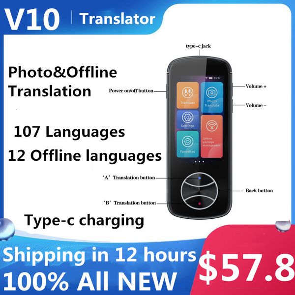 Dicionários Tradutores Vendas Voz Instantânea Tradutor Inteligente V10 Suporte 107 Idiomas 12 Offline Po e Tradução WIFI 230725