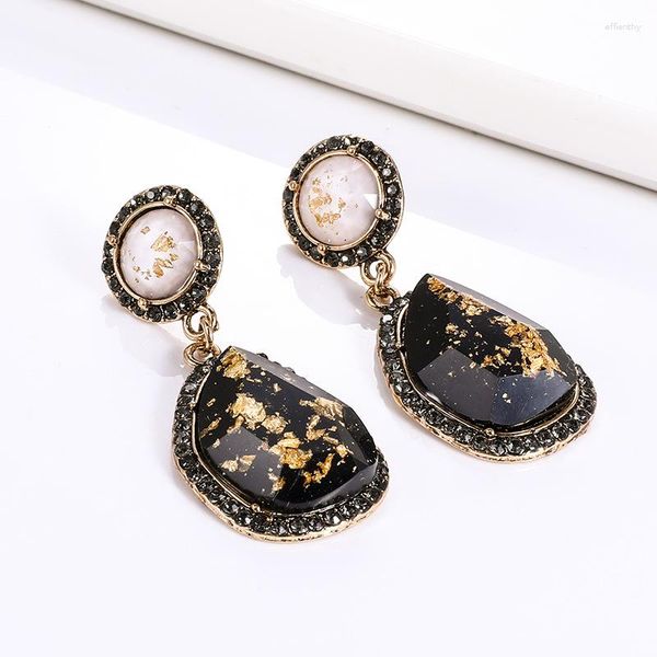 Brincos Pendurados Fashion Antiqued Bronze Charms Light Blue Chunky Black Resin Gold Color Pingente Gota Para Mulheres Jóias