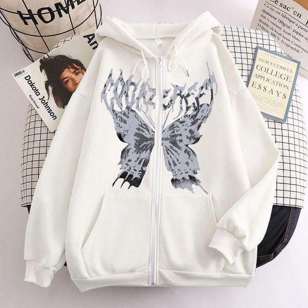 Moletons femininos Kpop Retro Butterfly Hoodie Suéter Bone Dark Y2K Plush Clothes Printed Coat Cotton Girls Boy Oversize Pullover Hooded