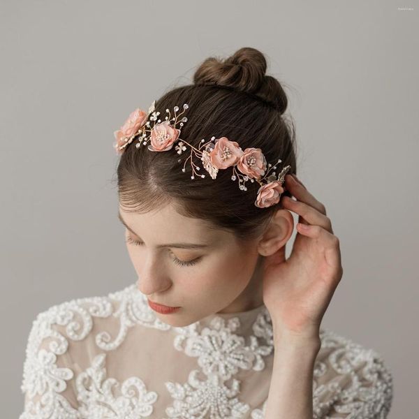 Grampos de cabelo O335 Exquisite Wedding Bridal Headband Yarn Flowers Clear Crystal Handmade Bridesmaid Hairwear Women Wedding Accessories