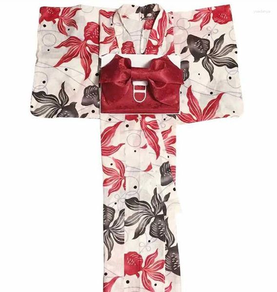 Этническая одежда Японская женская кимоно Юката без ремней золотой рыбки хлопчатобумажная ткань по длине 140-175 см.