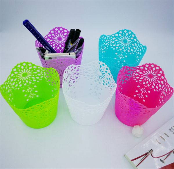 Commercio all'ingrosso Hollow Flower Brush Storage Pen Pencil Pot Holder Container Desk Organizer Office Desk Decoration Gift 7 colori JL1690