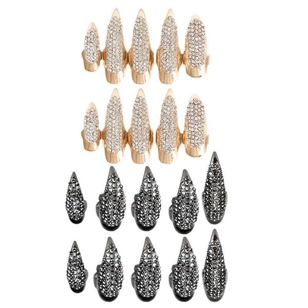 Eheringe 10 Stück Halloween Kostüm Krallen Fake Nails Ring Set Gothic Punk 3 Größen Kristall Vollfingerringe gepflastert Paw Bend Fingertip Fing 230726