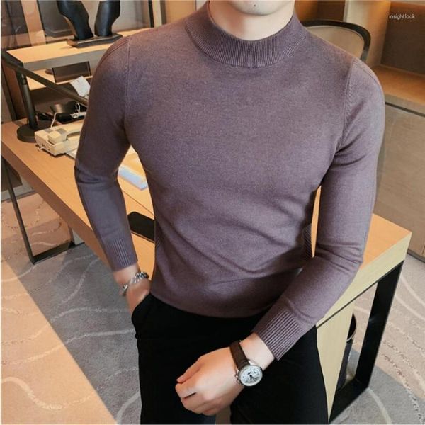 Erkek Sweaters 2023 Erkekler Winer Sıradan Katı Kalın Pamuklu Kazak Tulunmalar Erkek Yüksek Elastikiyet Moda İnce Fit Yakası S-4XL