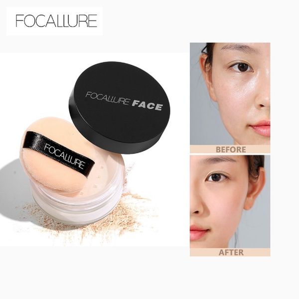 Gesichtspuder FOCALLURE 9 Farben Oil Control Mineral Loose Makeup Finishing Skin Foundation mit Puff 230725