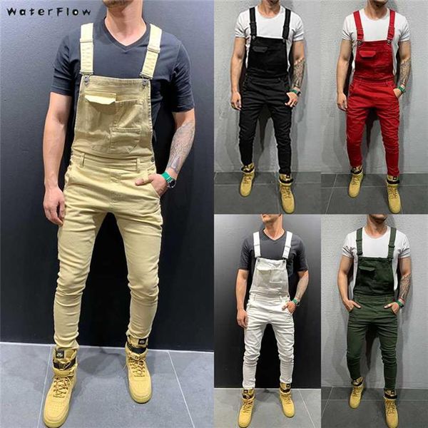 2020 Fashion Retro Design Slim Nero Blu Tuta di jeans Jeans di cotone tagliuzzati Denim Pagliaccetto Jeans Salopette maschile Tuta Jean Pants304J