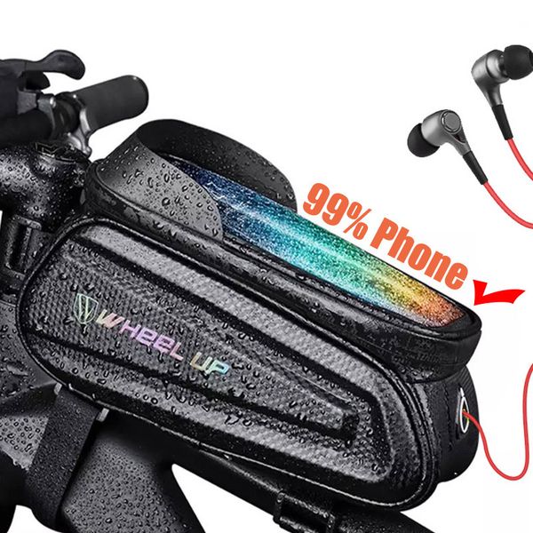 Borse laterali Borse Borsa da bici antipioggia Porta cellulare anteriore per bicicletta con touchscreen Top Tube Ciclismo Accessori MTB riflettenti 230725