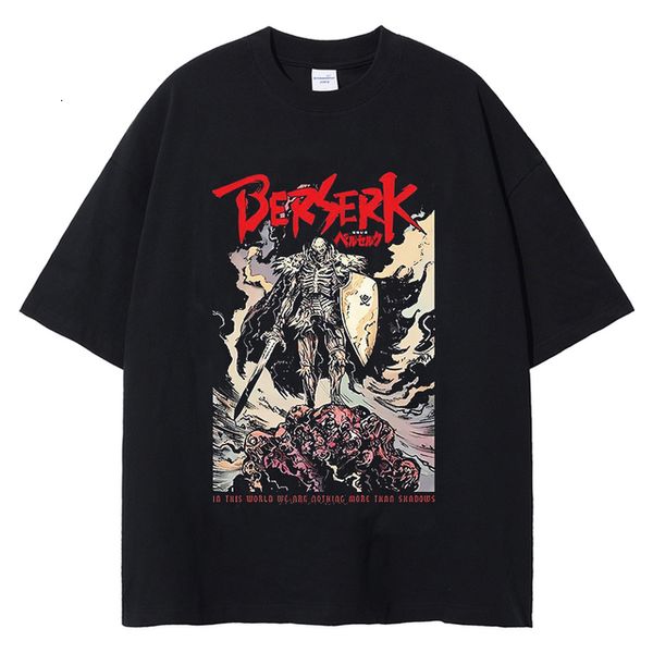 Homens Camisetas Berserk T-shirt Y2K Homens Lavados T Shirt Japonês Anime Guts Gráfico Camiseta Hip Hop Streetwear Verão Harajuku Camisa Casual Algodão Manga Curta Tee 4480