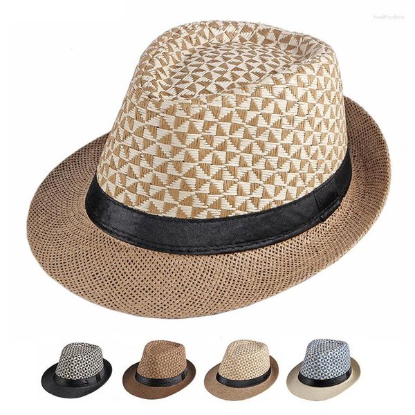 Berretti Estate Uomo Fedora Cappello Protezione solare da donna Piccola paglia Jazz Gentleman Outdoor Beach Travel Panama Topper