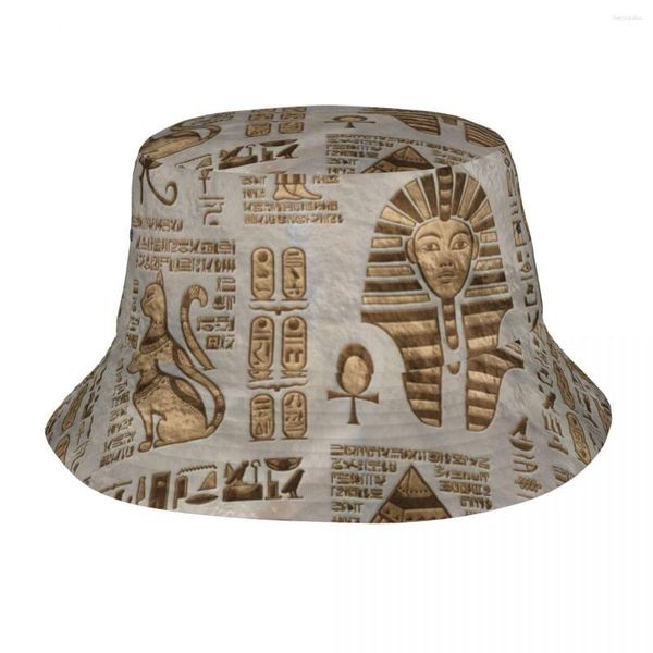 Baskenmütze mit ägyptischen Hieroglyphen und Gottheiten, Fischerhut für Damen und Herren, Sommer, Ägypten, Pharao, Floppy-Stil, Camping, Fischermütze