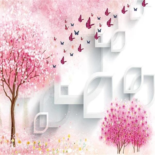 Sfondi Fantasy Tree Pink Butterfly 3D TV Sfondo Muro