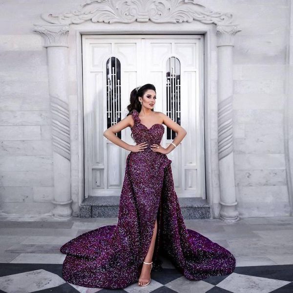 Вечеринки фиолетовые изысканные высококачественные элегантные вечернее платье на одно плече
