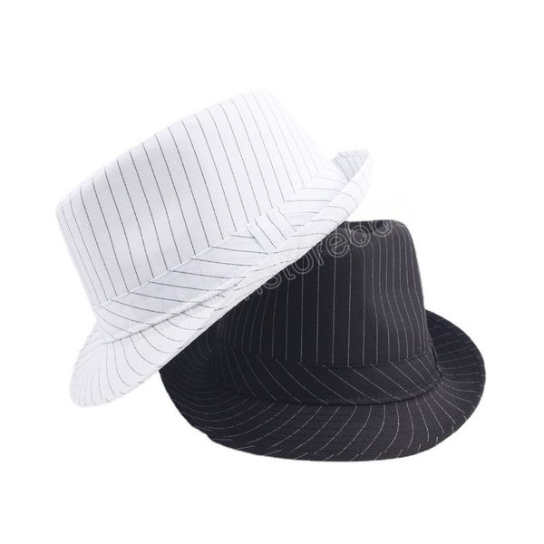 Primavera Autunno British Black and White Striped Panno Fedora Cappelli Party Top Hat Performance Casual Unisex Cappello da sole all'aperto